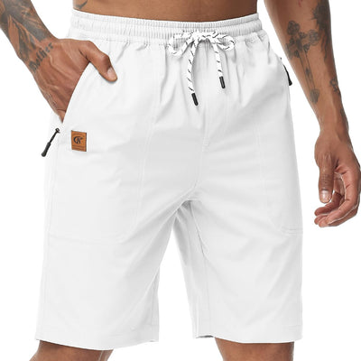 Mens Stretch Shorts Casual Classic Fit Drawstring Summer Beach Shorts with Zipper Pockets White 36