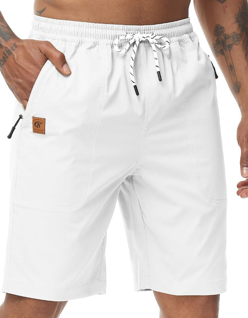 Load image into Gallery viewer, Mens Stretch Shorts Casual Classic Fit Drawstring Summer Beach Shorts with Zipper Pockets White 36
