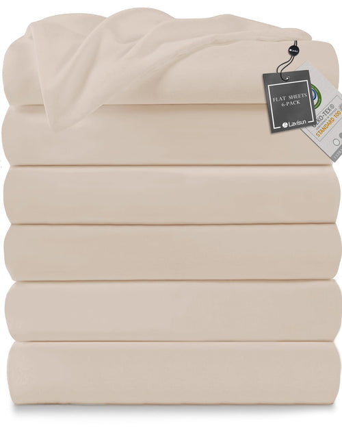 Cargar imagen en el visor de la galería, Flat Sheets only6 Pack Bulk Top Sheets for Massage Table Home Dorm Bed Sheet &amp; CurtainSoft &amp; Breathable Bed Sheets (FullBeige)
