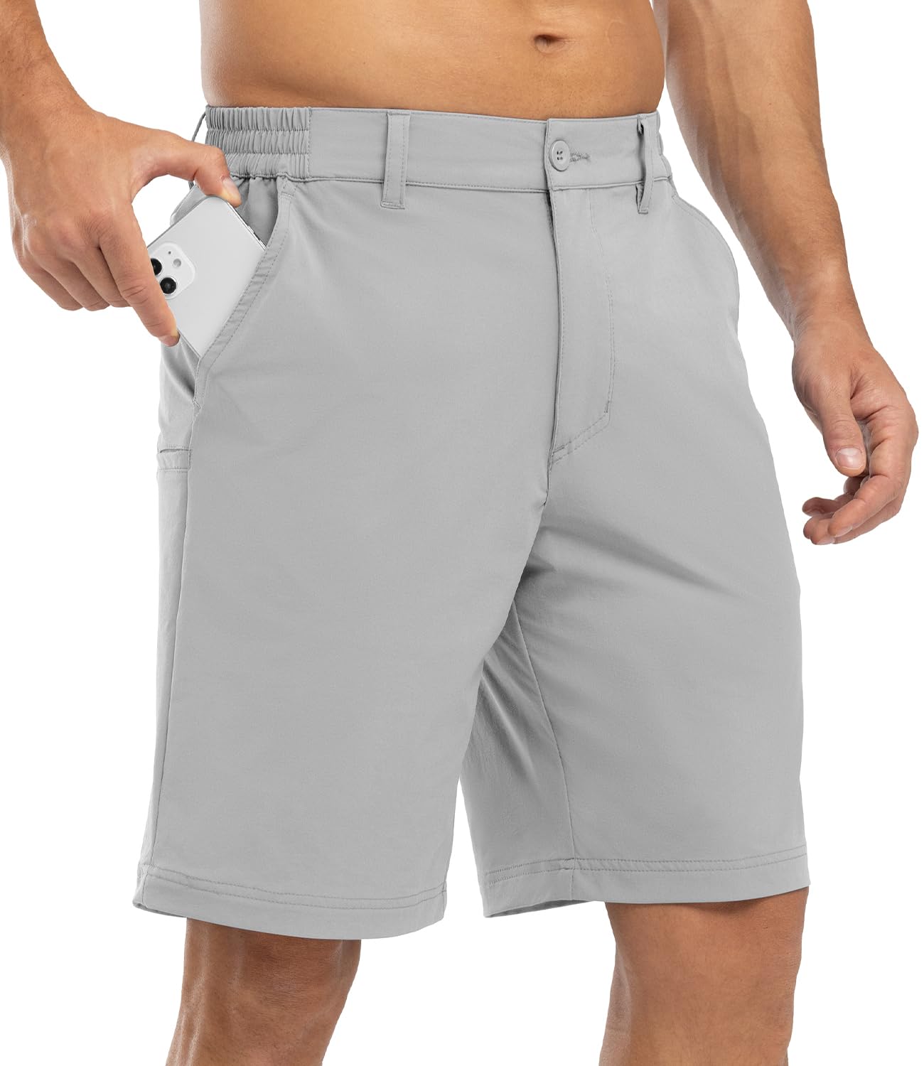 BGOWATU Mens Hiking Shorts Quick Dry Stretch Golf Shorts 9" Casual Dress Shorts Lightweight for Summer with Pockets Light Gray 32