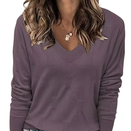 FEKOAFE 2024 Fall V Neck Sweaters for Women Long Sleeve Knit Soft Pullover Sweaters Purple XXL
