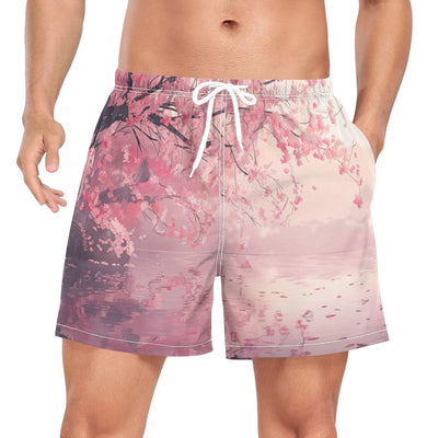 Oarencol Mens 2 in 1 Running Shorts 5" Cherry Blossom Pink Floral Flower Quick Dry Athletic Shorts with Liner Workout Shorts with Pockets M