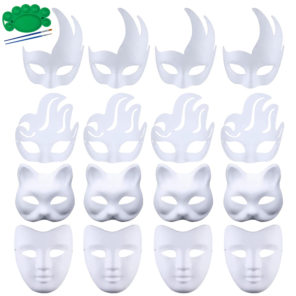 Qavctw 16PCS DIY White Masks Paper Cosplay Unpainted Plain Craft Masquerade Masks for Halloween Christmas Mardi Gras Party Mask