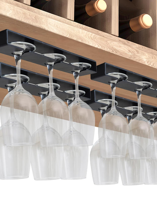 Load image into Gallery viewer, Vaisoeny Wine Glass HolderWine Glass Rack 4 PackNo Drilling Wine Glass Holder Under Cabinet Hanging Stemware Rack Organizer Hanger for Bar Cabinet Kitchen（Black）
