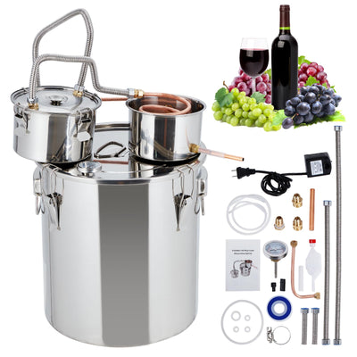 Alcohol Still 10Gal/38L Alcohol Distiller Stainless Steel Distillery Kit for Alcohol With Copper Tube Water Pump Build-in Thermometer Home Brewing Kit for DIY Whisky Wine Brandy Making