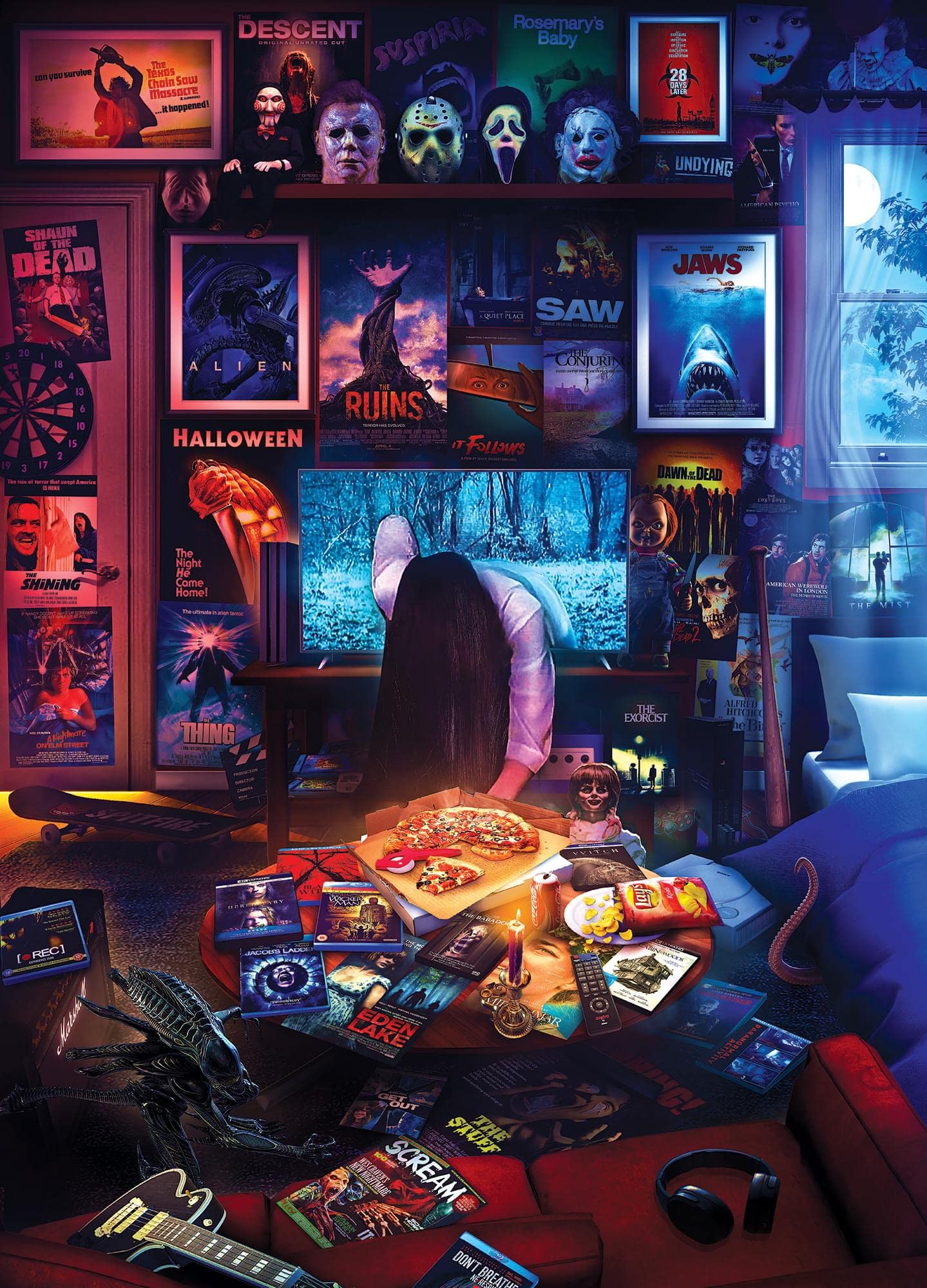 House of Horrors and Scary Movies 1000 Piece Jigsaw Puzzle by Rachid Lotf | Interactive Brain Teaser Board Game for Adults Educational Toys & Games | 28 x 20 Inches