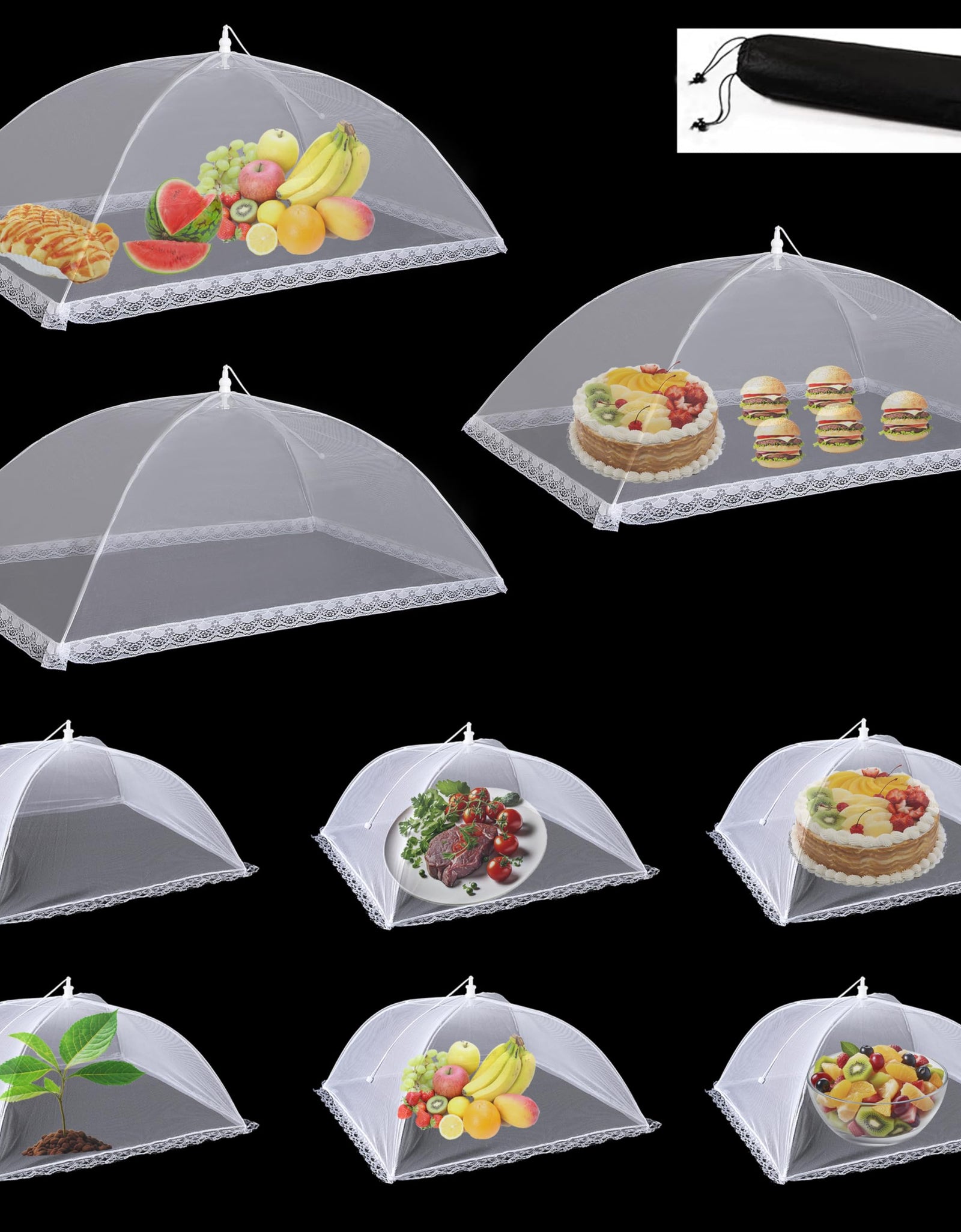 Food Covers for Outside3 Extra Large 40"X24" and 6 Pack Large 17"X17" Pop-Up Outdoor Mesh Food Net Food Cover for Outside BBQ Camping Picnic Party Accessories