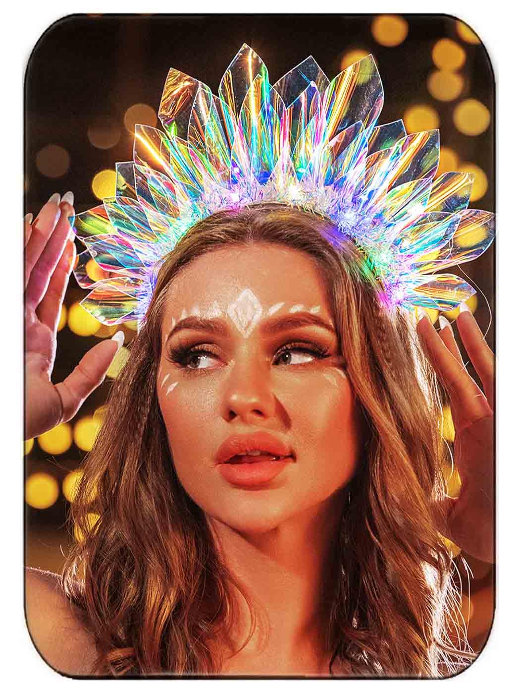 JONKY Light Up Headband LED Crown Hairband Glow Headpiece Party Rave Hair Accessories for Women