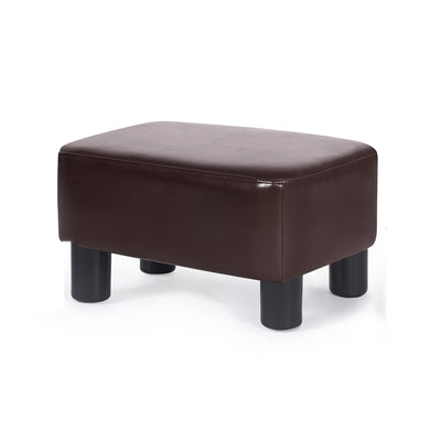 Joveco Small Footstool Ottoman Footrest Modern Rectangular Padded Seat for Living Room Bedroom (Brown PU Leather)