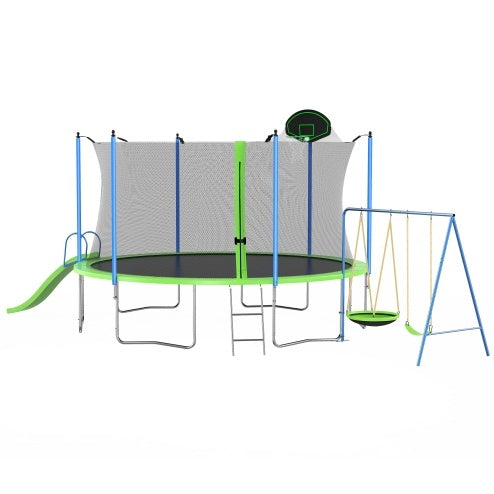 Load image into Gallery viewer, 12FT Trampoline With Slide And Swings, ASTM Approved Large Recreational Trampoline With Basketball Hoop And Ladder,Outdoor Backyard Trampoline With Net, Capacity For Kids And Adults
