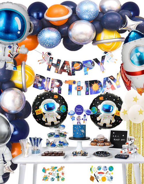 Load image into Gallery viewer, Outer Space Theme Birthday Party Decorations Happy Birthday Banner Balloons Tattoo Stickers Cake Toppers For Birthday Party Boys Party Astronaut Party Supplies …
