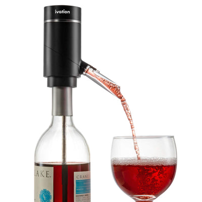 Ivation Electric Wine Aerator and Dispenser | Rechargeable Automatic Wine Pourer with Touch Button Control Precision Spout On/Off Aeration Extension Tube and Micro USB Cable | Just Press to Pour!