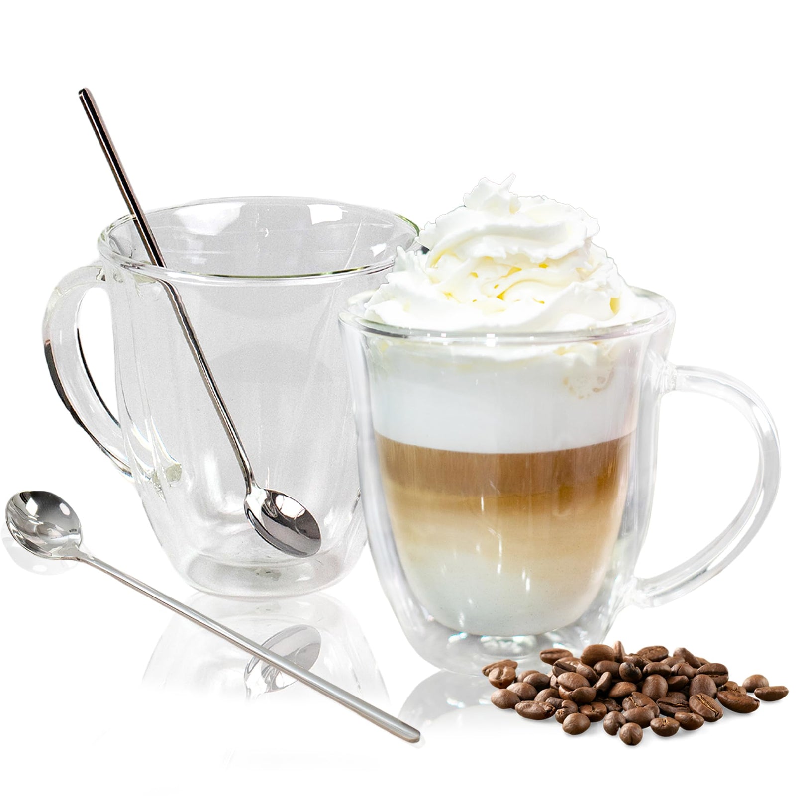 Tazas de café de cristal de doble pared AYL - Juego de 2 tazas de café transparentes aisladas de 473 ml perfectas para espresso, capuchino, latte, té - Elegante juego de tazas de café de cristal