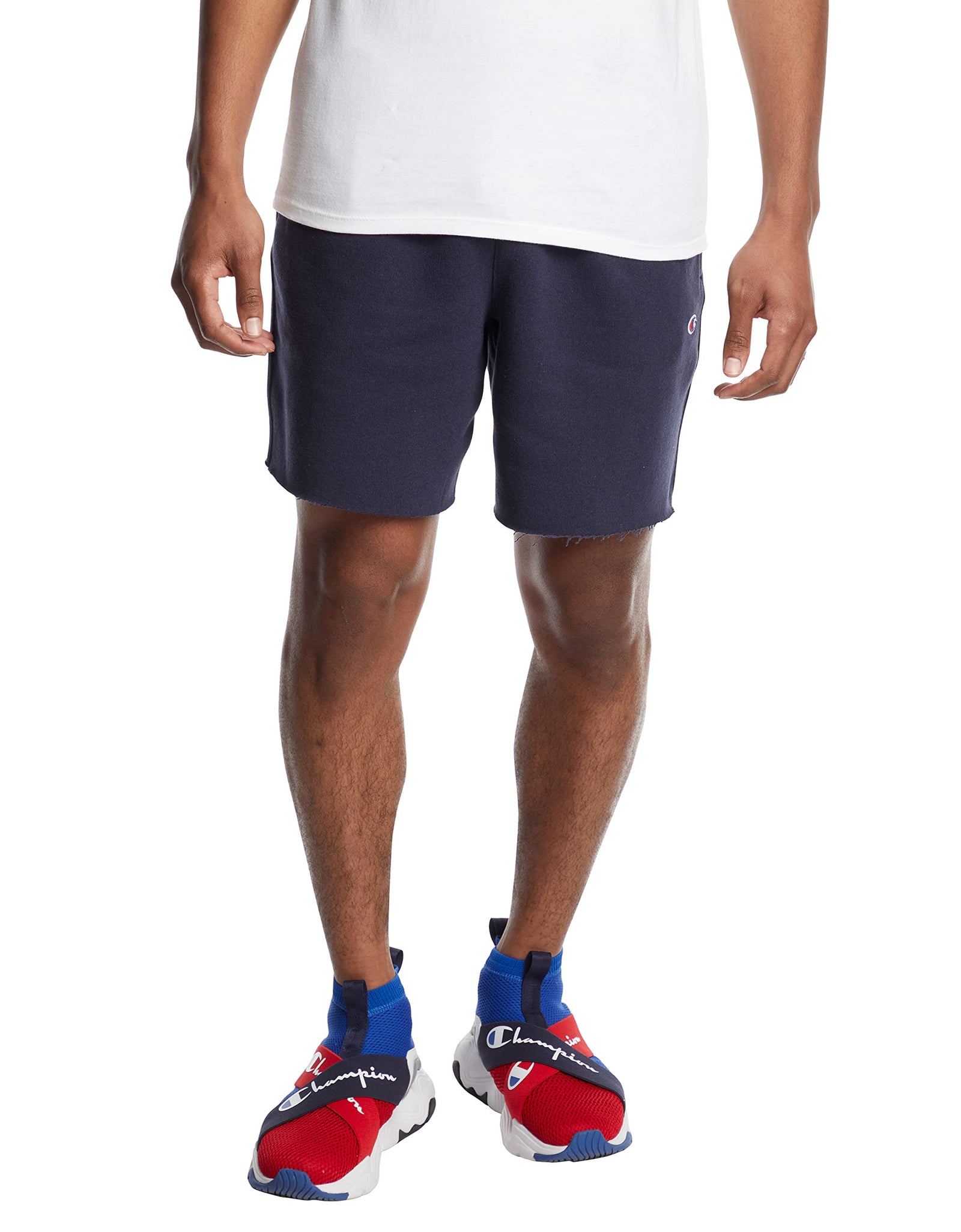 Champion Mens Shorts Powerblend Long With Pockets For (Reg. Big & Tall) Athletic-shorts Navy C Patch Logo Medium US