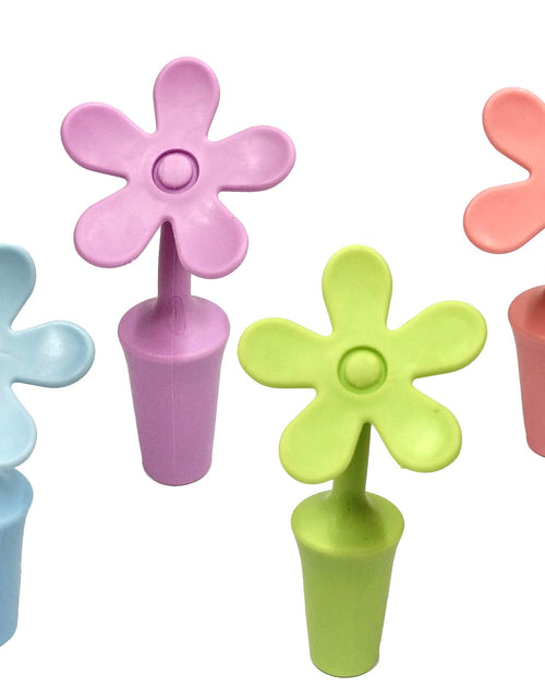 Load image into Gallery viewer, Flycheers Flower Bottle StoppersWine Stoppers Silicone Bottle Stopper Sun flower Shape Wine Plug for Champagne Beverage Beer Wine Stoppers (4 piece)
