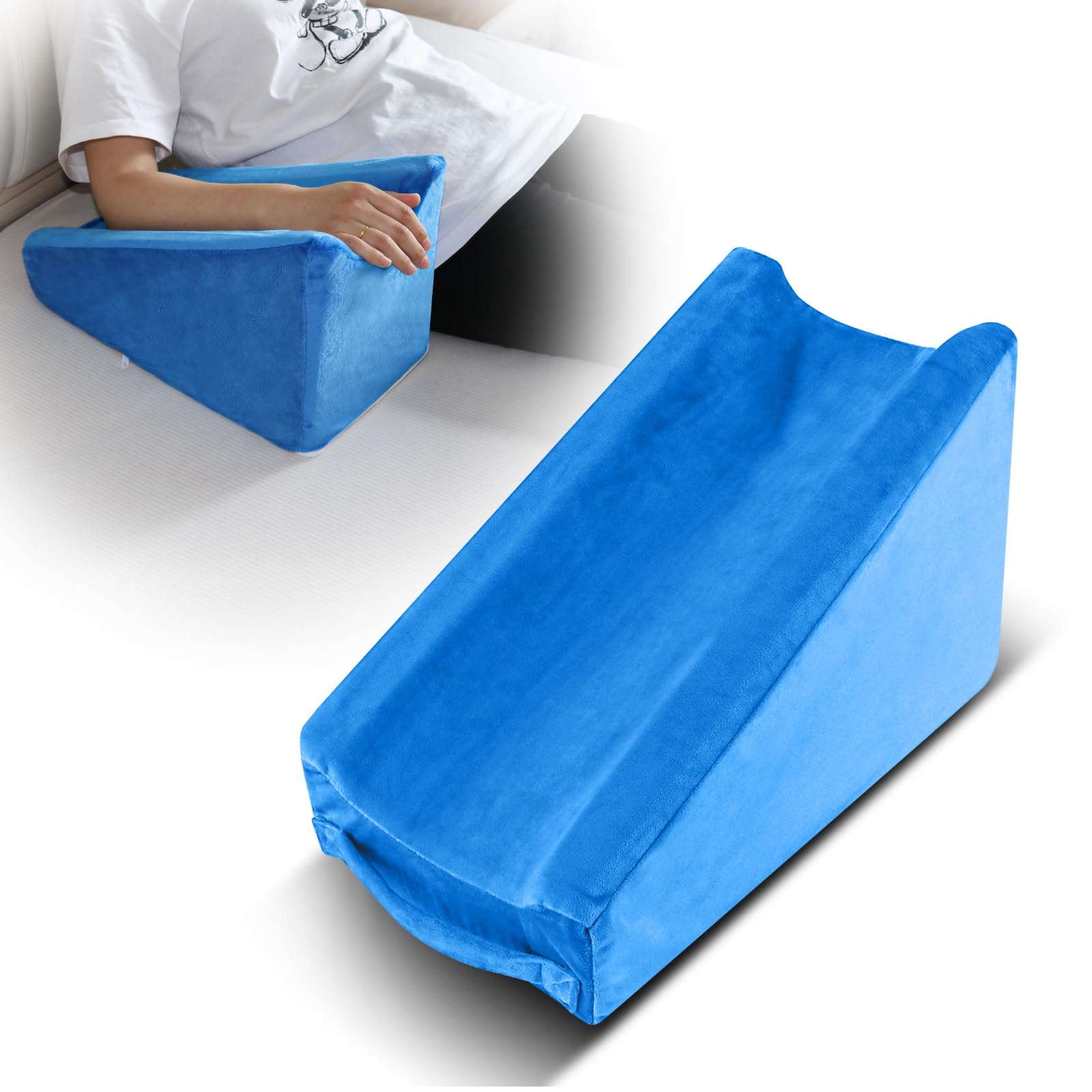 Oreiller d'élévation du bras Hossmily Oreiller triangulaire d'élévation du bras Excellent oreiller de soutien ergonomique du coude pour le sommeil Coussinets de bras Oreiller de coude avec taie d'oreiller amovible - Bleu