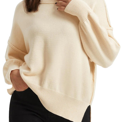 Koandaily Fall Sweaters for Women 2024 Long Sleeve Side Slit Sweater Top Crew Neck Sweaters Pullover Sweaters Apricot M