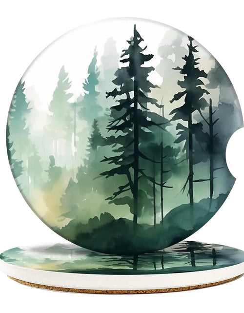 Load image into Gallery viewer, Britimes 2 Pack Car Coaster Absorbent Ceramic Stone Cork Base Drink Coasters 2.6 Inch Painting Tree Mountain Auto Accessories Cup Holders for Women &amp; Men Car Decor
