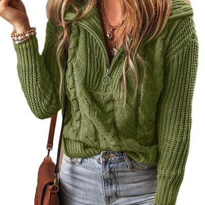EVALESS Sweaters de mujer, atuendos de otoño a la moda 2024, ropa de trabajo casual de negocios, suéteres tipo suéter de gran tamaño con cremallera de un cuarto, lindos suéteres de punto grueso de manga larga verdes para mujer, ropa de invierno, talla XL
