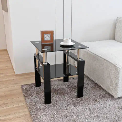 Load image into Gallery viewer, 1-Piece Modern Tempered Glass Tea Table Coffee Table End Table, Square Table For Living Room, Black
