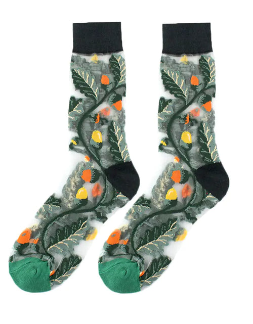 Load image into Gallery viewer, Fashionable Thin Mid Tube Flower Forest Glass Stockings

