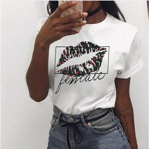 T-shirt à imprimé lèvres, Tee-shirt graphique, Haut décontracté