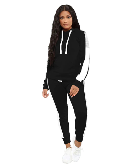 Load image into Gallery viewer, TOPSRANI Womens Sweatsuits Tracksuit Two Piece Outfits Casual Color Block Jogging Sweat Suits Matching Jogger Pants Set Black L

