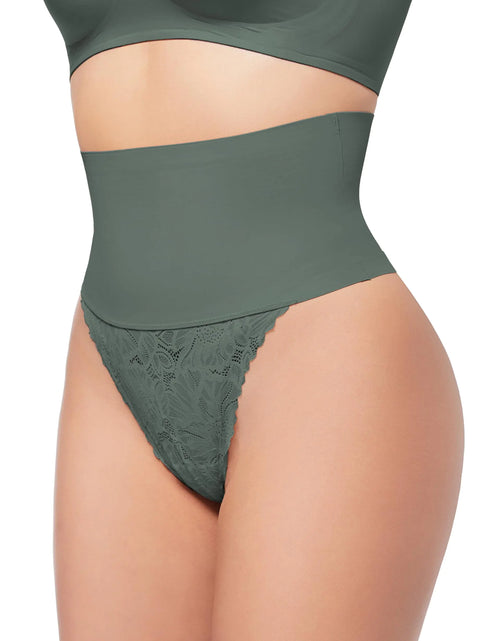 Load image into Gallery viewer, HBselect Tummy Control Thong Shapewear for Women Seamless Shaping Thong Panties with Lace Body Shaper Underwear Girdle Green
