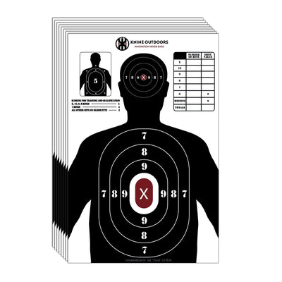 KNINE OUTDOORS Shooting Targets Paper 17x25 inch Bulk for Hunting Handguns Pistols Rifles Silhouette with Red Bullseye Black Design (25 Pack)