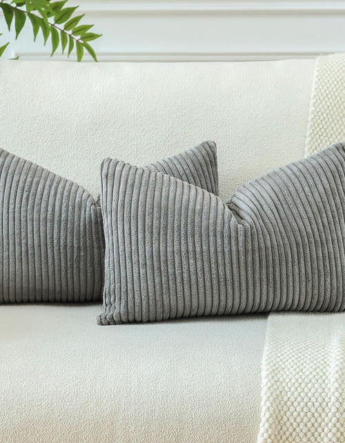 Load image into Gallery viewer, OTOSTAR Boho Decorative Throw Pillow Covers 16 x 24 Inch Soft Corduroy Solid Striped Pillow Covers Lumbar Cushion Case Couch Pillowcases for Sofa Bed Home Decor Pack of 2 (Grey)
