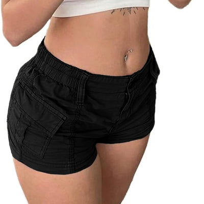Womens Cargo Shorts Elastic Shorts Y2k E-Girl Slim Fit Cargo Shorts for Harajuku Streetwear(C-BlackS)
