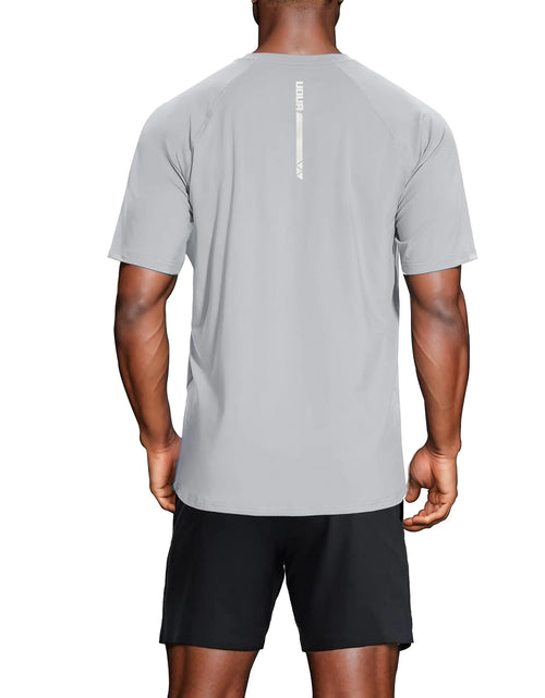 Load image into Gallery viewer, Mens Gym Clothes 2 Piece Workout Sets Outfits Short Sleeve Quick Dry UPF50+ Shirts &amp; 7 inch Shorts for Swim Basketball Running Athletic Grey M
