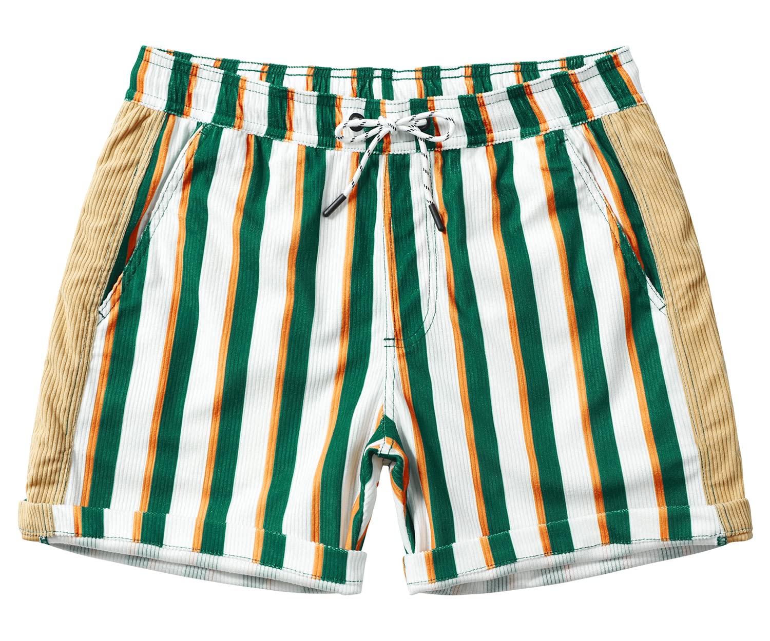 JOTOOK Mens Casual Drawstring Corduroy Shorts Elastic Waist Summer Shorts with Pocket Tropical Shorts X-Large White Green