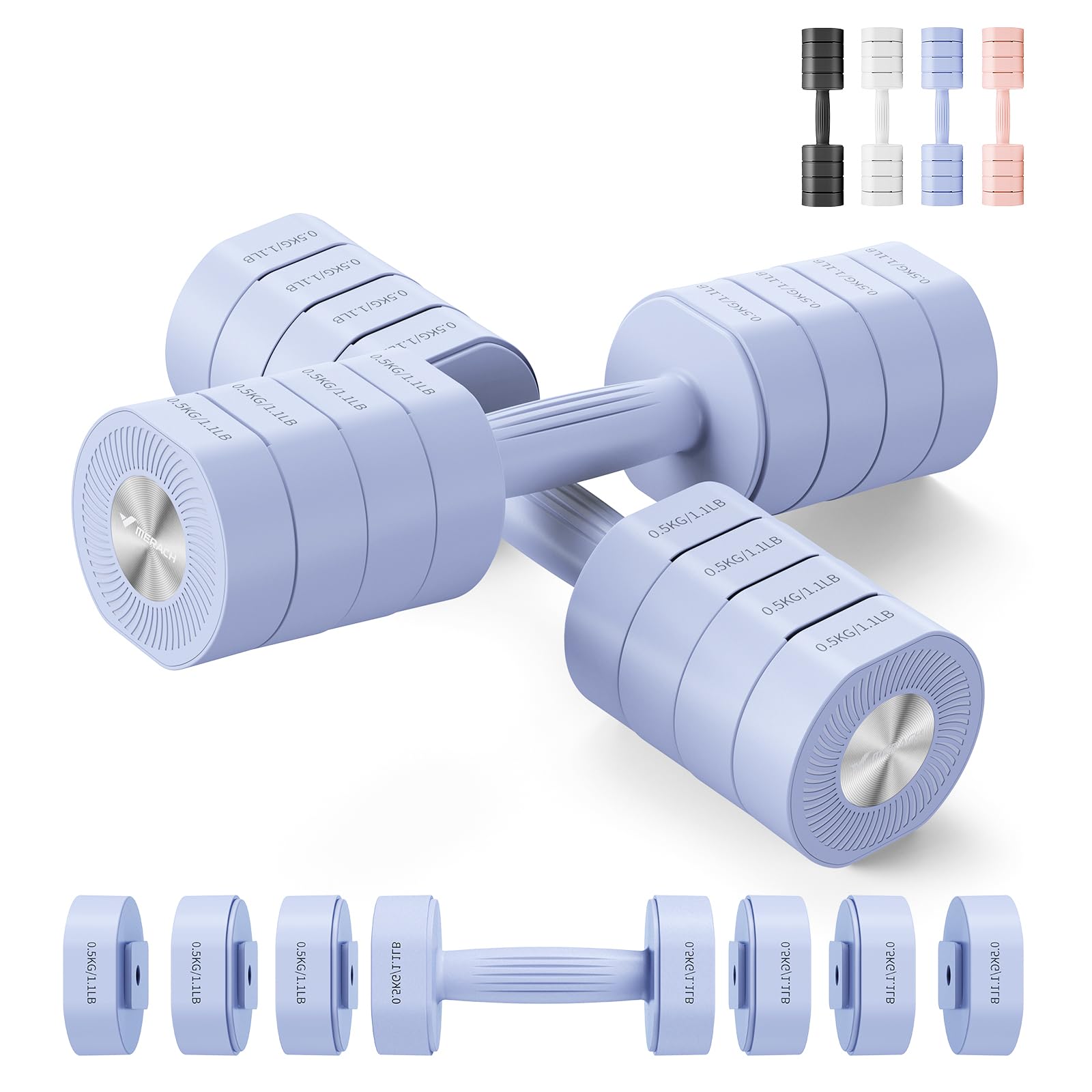 MERACH Adjustable Dumbbell Set of 2 4 in 1 Hand Weights for Women at Home Free Weights Dumbbells Each 2.2lb 4.4lb 6.6lb 8.8lb Weight Set for Home Gym Exercise Training