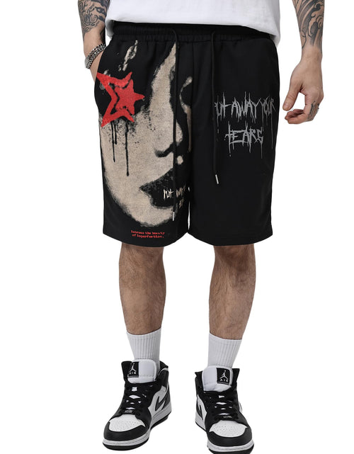 Charger l'image dans la visionneuse de galerie, SOLY HUX Mens Graphic Shorts Casual Summer Drawstring Elastic Waist Shorts with Pockets Y2K Streetwear Black Graphic XL
