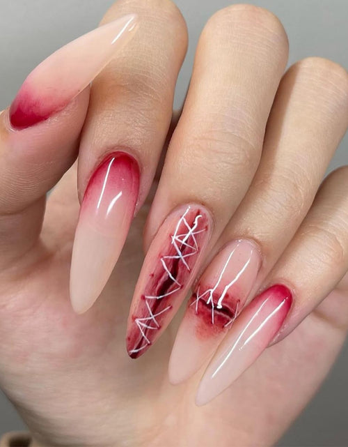 Load image into Gallery viewer, Horror Goth Press on Nails Long Halloween Scary Bloody Fake Nails Full Cover False Nail with Wound Design Gothic Acrylic Nails Glue on Nails Halloween Nail Art Decoration for Women Girls 24 Pcs

