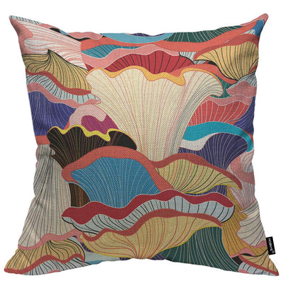 Housse de coussin décorative HOSNYE Mushrooms en coton et lin, motifs graphiques colorés, pour canapé, 45 x 45 cm