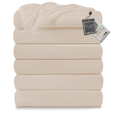 Flat Sheets only6 Pack Bulk Top Sheets for Massage Table Home Dorm Bed Sheet & CurtainSoft & Breathable Bed Sheets (FullBeige)
