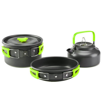 aiGear Camping Cooking Set Cookware Mess Kit with Storage Bag Pot Pan and Teapot Set Camping Accessories for Outdoor Camping Hiking Picnic Portable and Lightweight Aluminum Color Green (CC01GN05)