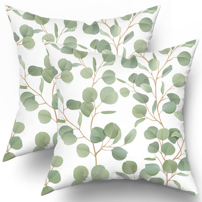 Housses de coussin vert sauge printanier à feuilles 45x45 cm - Lot de 2 - Housses de coussin motif eucalyptus floral aquarelle feuilles gris vert d'eau - Décoration de coussins modernes pour lit, canapé, salon - Idéal pour offrir