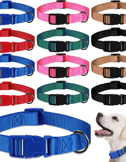 Load image into Gallery viewer, 12 Pieces Nylon Dog Collar Bulk Adjustable Dog Collars with Quick Release Buckle Dogs Collar Bulk for Dogs Walking Running Training Medium (Blue Black Red Green Pink Brown)
