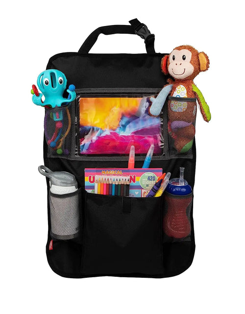 Load image into Gallery viewer, Nuby Ultimate Backseat Car Organizer and Storage - Pockets Tablet Holder Toy Clips and Removable Zipper Pouch - Car Accessories for Kids
