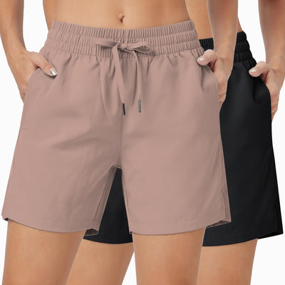 ZUTY 2 Pack 5" Womens Athletic Shorts Basic Running Shorts Lightweight Quick Dry Gym Workout Shorts with Pockets Black-Light Brown M