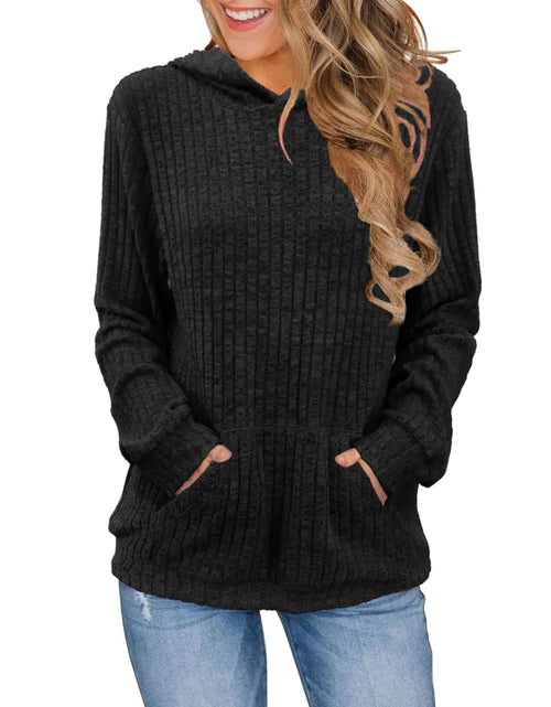 Load image into Gallery viewer, Balivsa Womens Tops Dressy Casual Fall Going Out Lightweight Sweaters Loose Fit Sweatshirts Ladies Winter Hoodies Black Small
