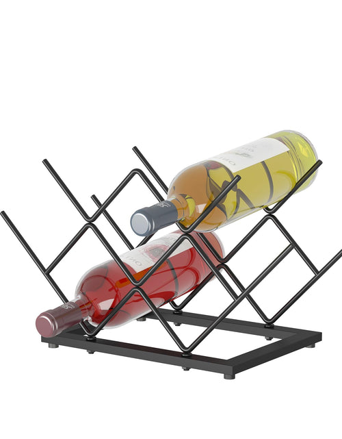 Load image into Gallery viewer, KOKSTOP Wine Rack Countertop Black Metal Wine Bottle Organizer for Home Bar Kitchen Cabinet Pantry Tabletop Wine Racks for Cup and Water Bottle –7 Bottles Wine Storage Capacity.
