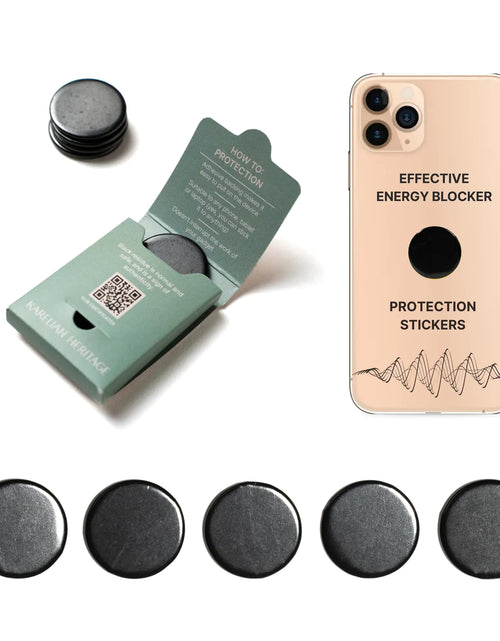 Cargar imagen en el visor de la galería, Eficaces pegatinas de protección para teléfonos móviles de 5 uds. | Pegatinas redondas de shungit para protección de dispositivos de bloqueo | Placas de piedra shungit pulida | Chip de carbono Bodywell | Protector Smart Guard S022
