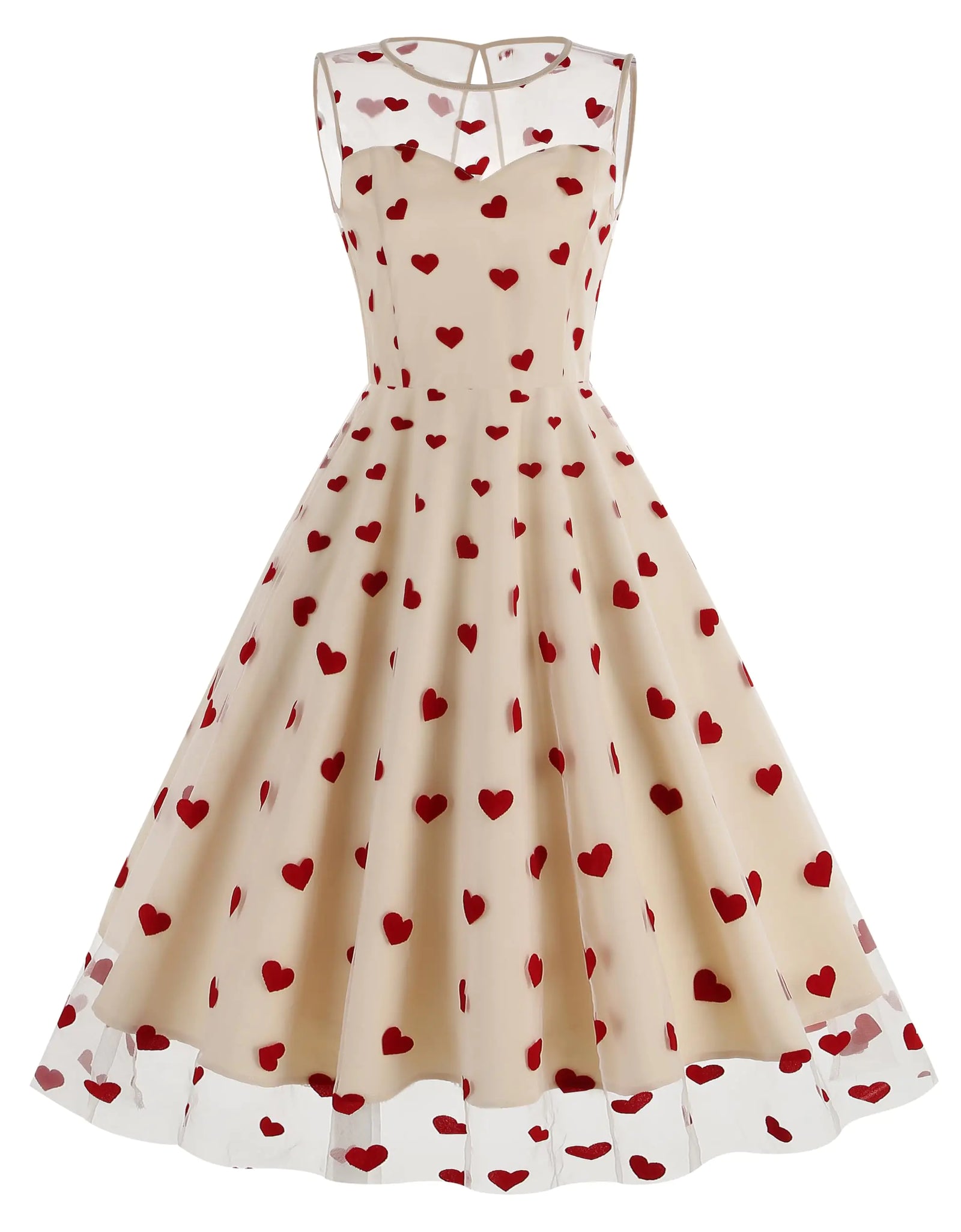 Valentines Dresses for Women Tulle Dresses for Party Sheer Mesh Heart Printed Mini Dress Fit and Flare Homecoming Dresses Sleeveless Wedding Guest Dresses Summer Cocktail Party Dress Apricot Heart 2XL