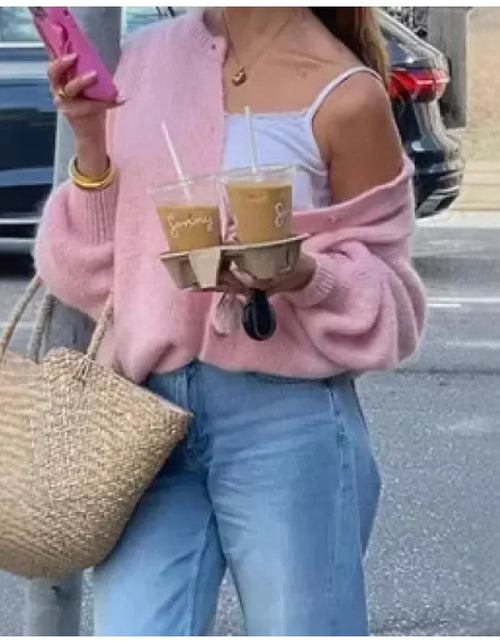 Load image into Gallery viewer, Solid Color Round Neck Single-breasted Cardigan Sweaters Coat
