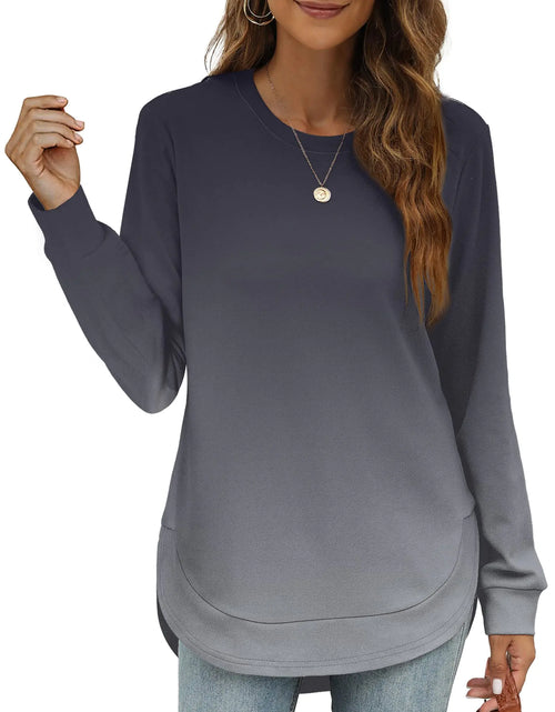 Cargar imagen en el visor de la galería, OFEEFAN Suéteres pulóver para mujer, sudadera de talla grande para mujer, gris degradado 2XL
