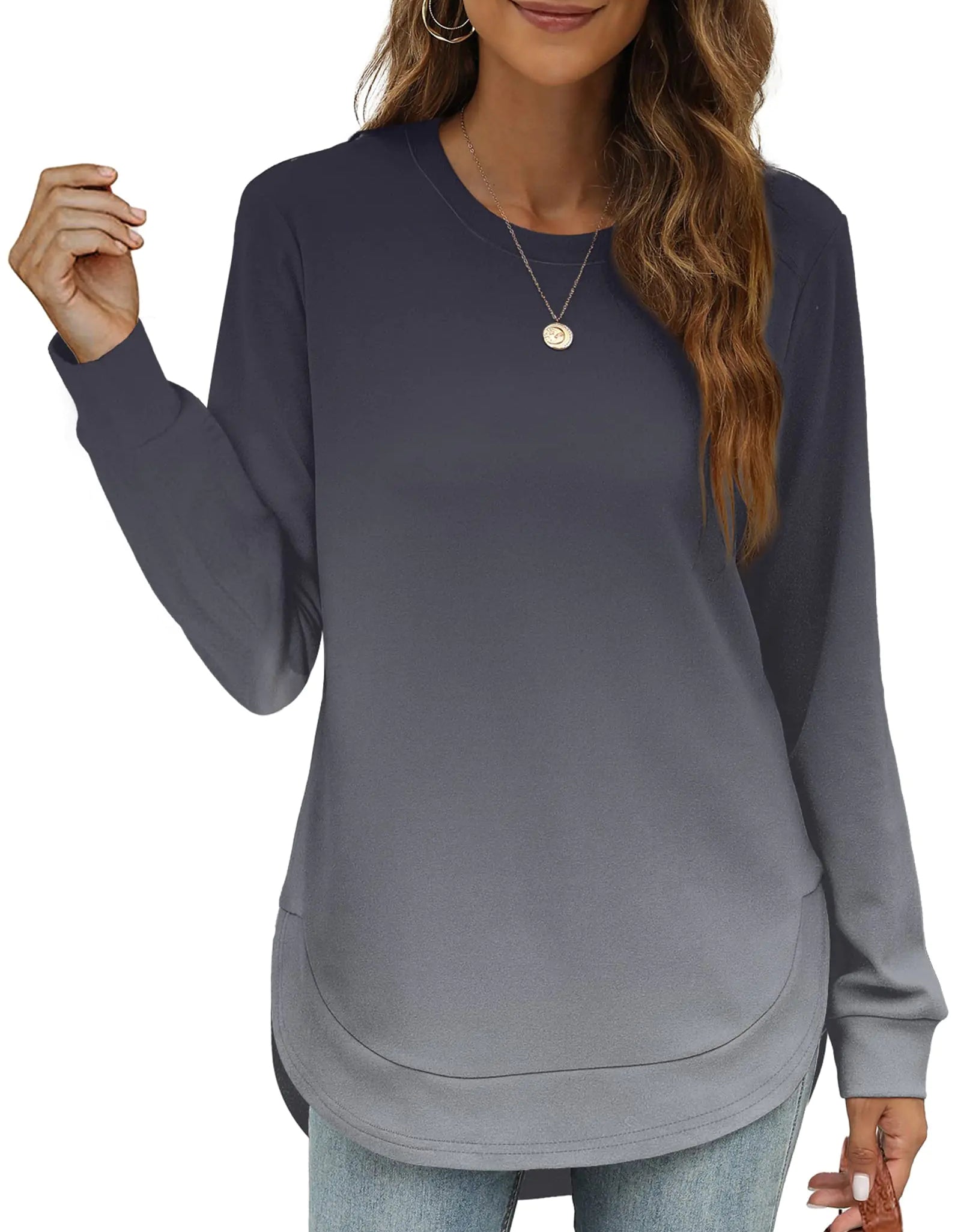 OFEEFAN Suéteres pulóver para mujer, sudadera de talla grande para mujer, gris degradado 2XL